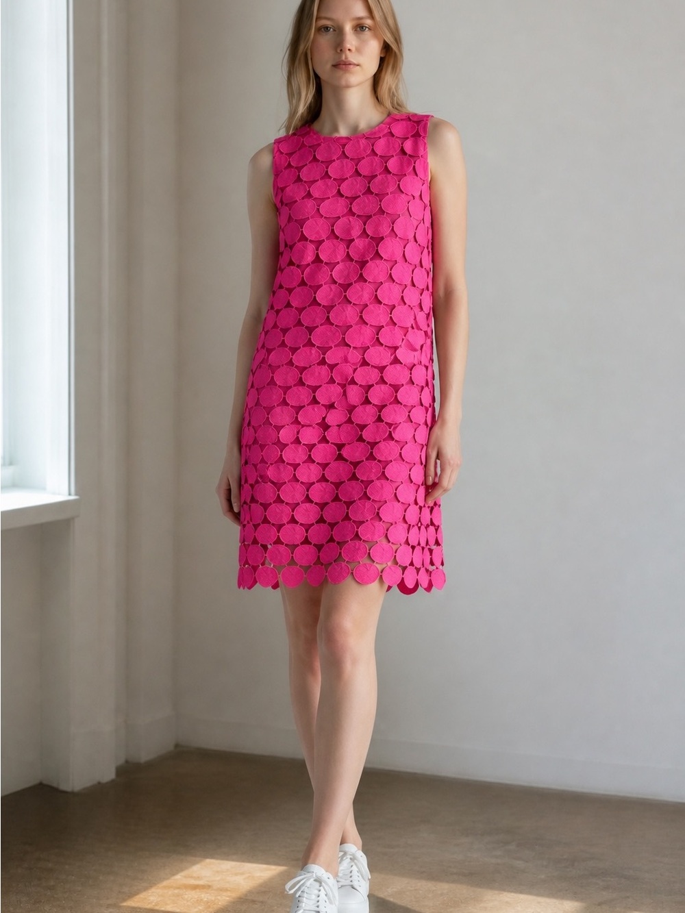 135 Umgee Fuchsia Circle-Appliqué Sleeveless Mini Dress